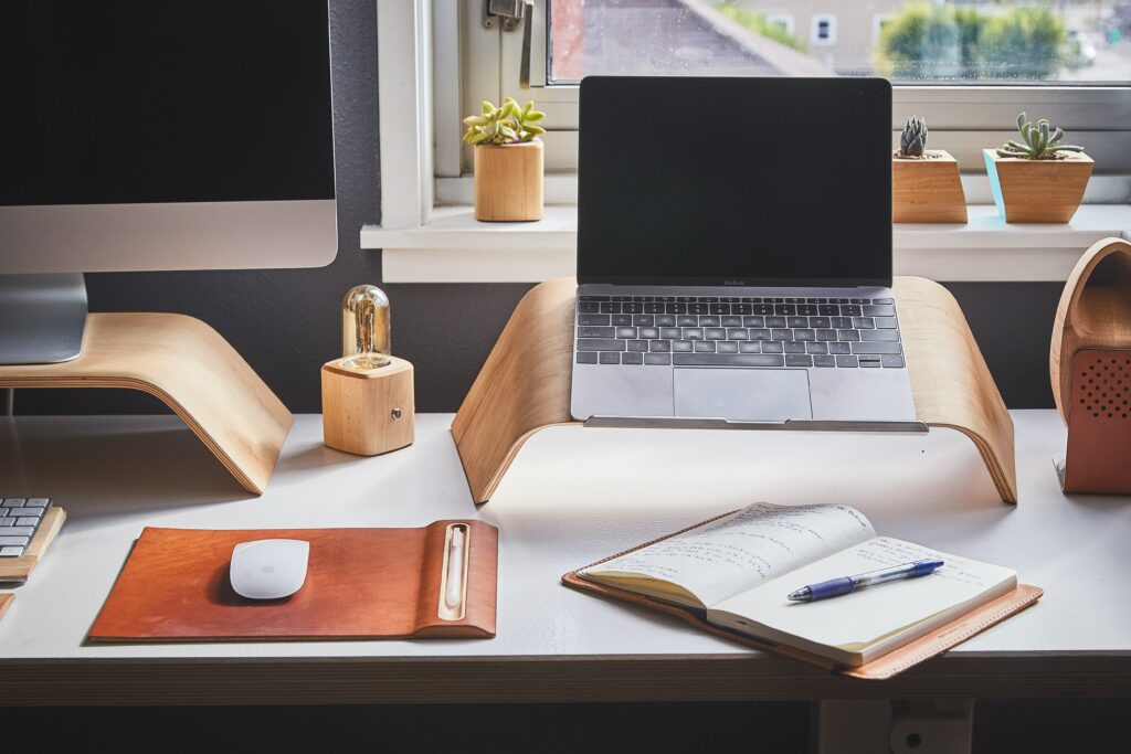 Beautiful, wood monitor and laptop stands.