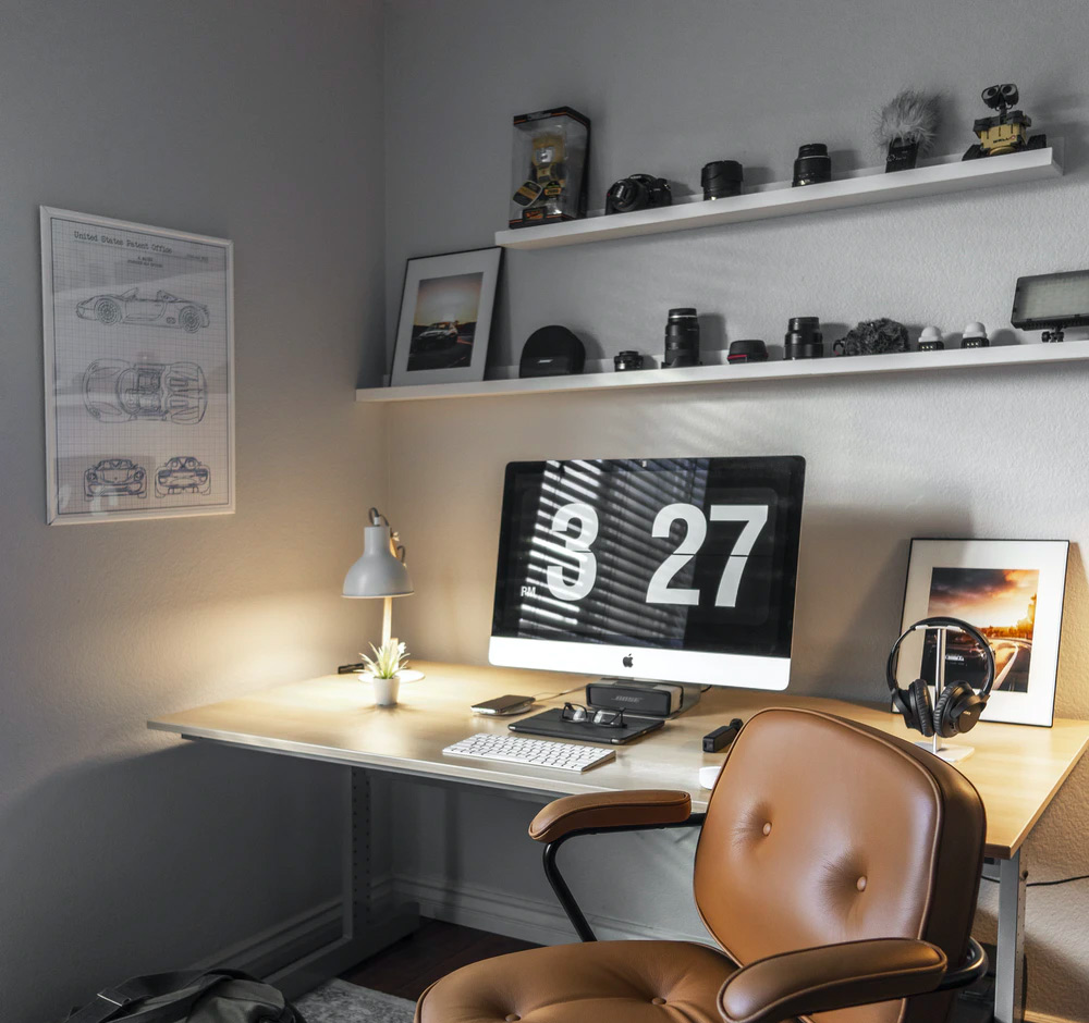 Shelves above desks