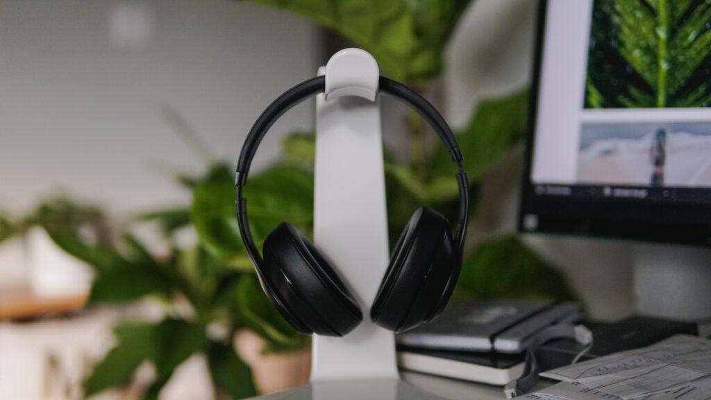 Headphone holder on a desk